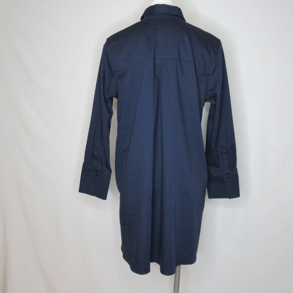 Chico's Blue No Iron Chic Stretch Hidden Button Shirt Dress Women's 2 = 12 L - Picture 3 of 9